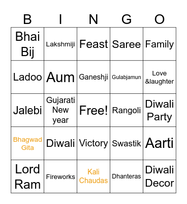 Diwali 2024 Bingo Card