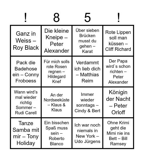 Anni 85 Bingo Card