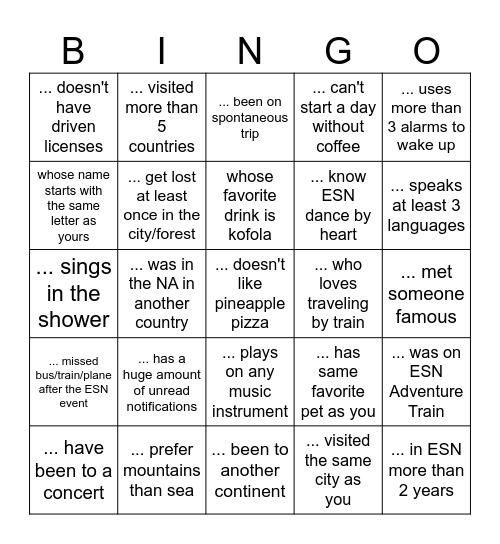 Find someone who Bingo Card