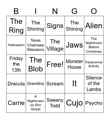 Scary Movie Bingo Card