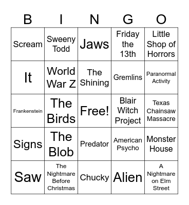Scary Movie Bingo Card