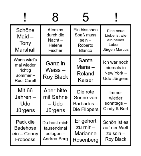 Anni 85 Bingo Card