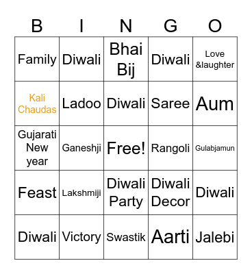 Diwali 2024 Bingo Card