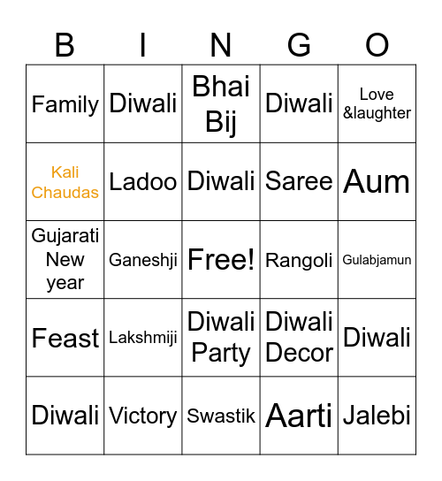 Diwali 2024 Bingo Card