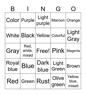 Colors Bingo Card