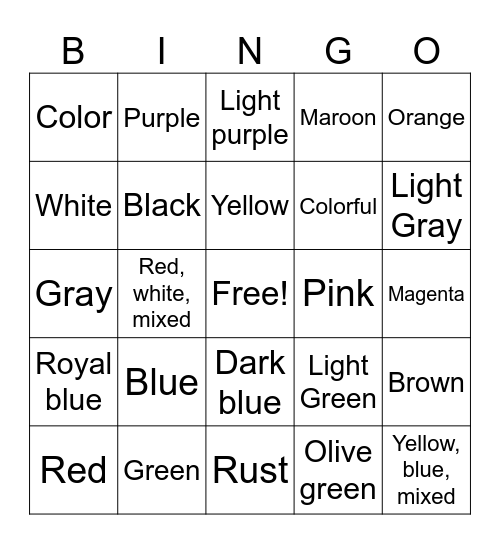 Colors Bingo Card