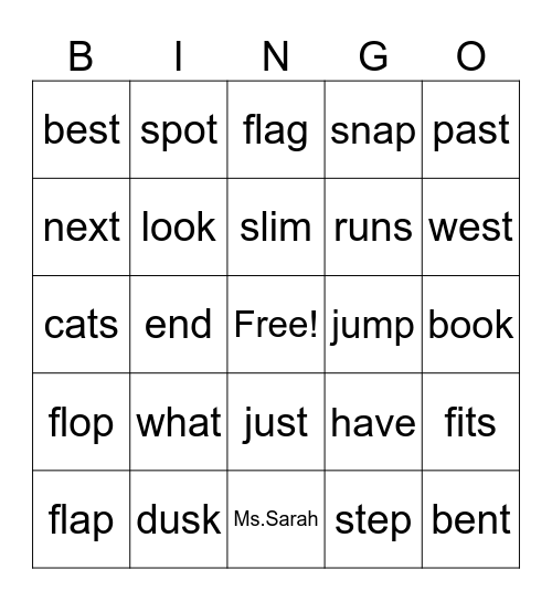 Short Vowel Bingo Card