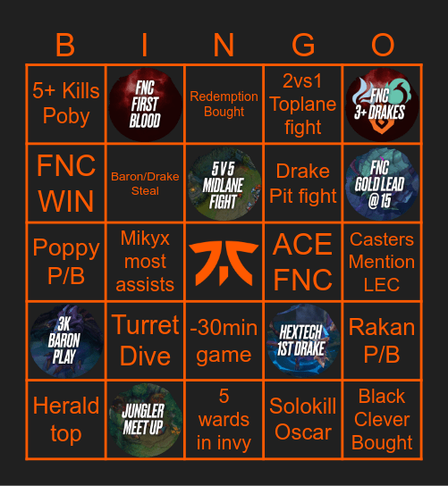 Fnatic vs MKOI G1 Worlds 25 Bingo Card