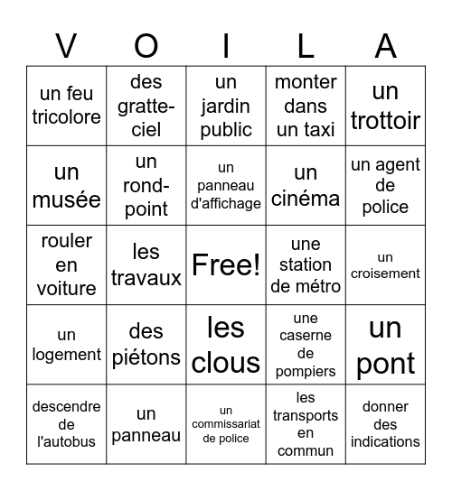 D'Accord! 3 ; Leçon 2 Bingo Card