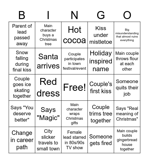 Hallmark Christmas Movie Bingo Card