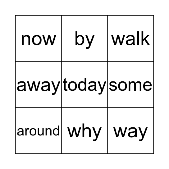 High Frequency Bingo Words Bingo Card