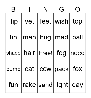 Can You Find the Rhyming Words? Bingo Card