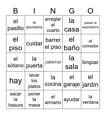 House & Chores Bingo Card