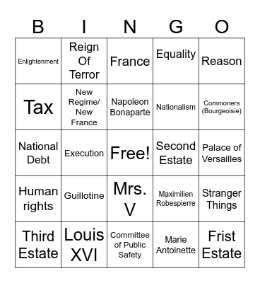 French Rev Bingo Card