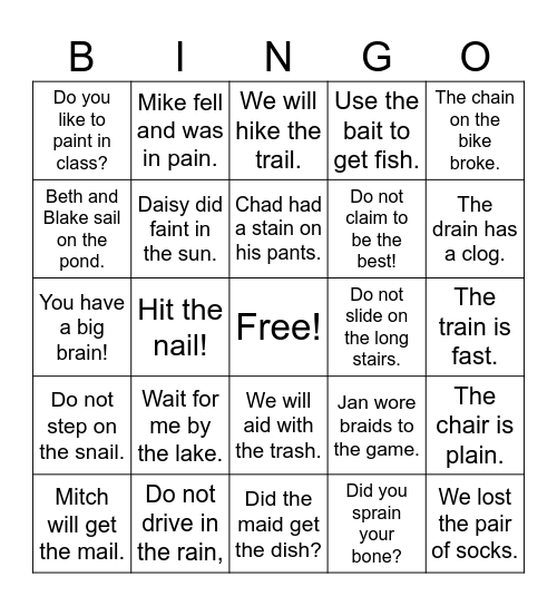 ai sentences Bingo Card