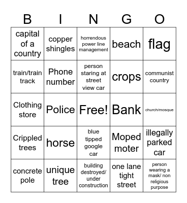 Geoguesser bingo Card
