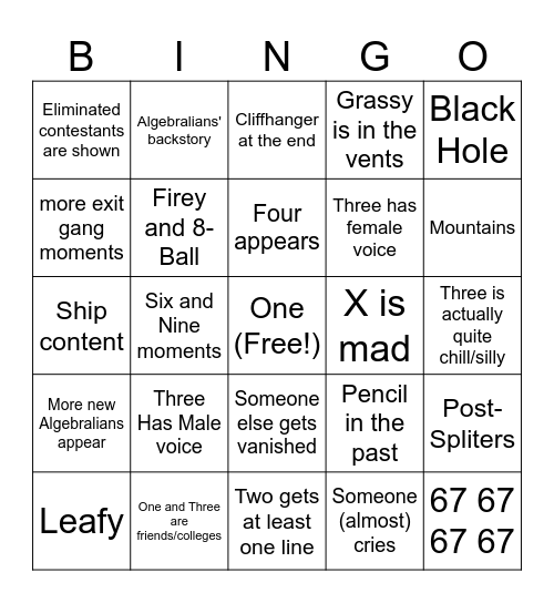 TPOT 20 Bingo Card