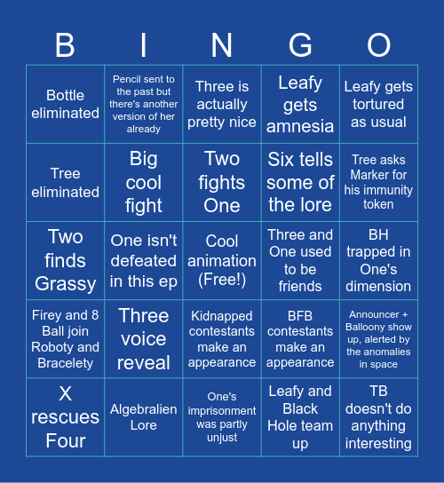 TPOT 20 Bingo Card