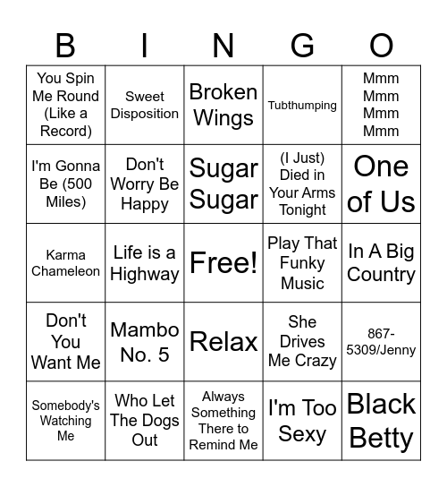 One Hit Wonders Bingo Card