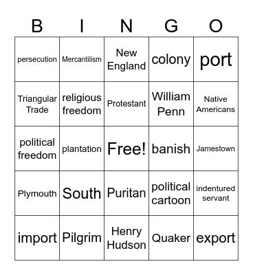 Colonial Times Bingo Card