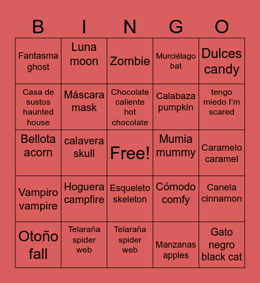 sophia w spanish Bingo Card