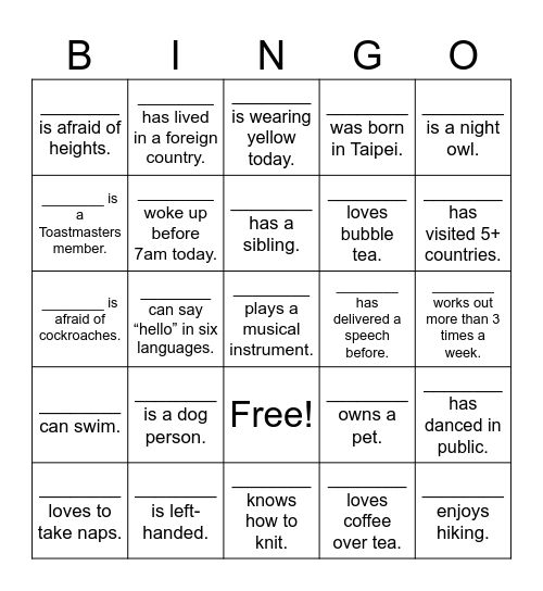 Untitled Bingo Card