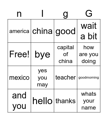 Untitled Bingo Card