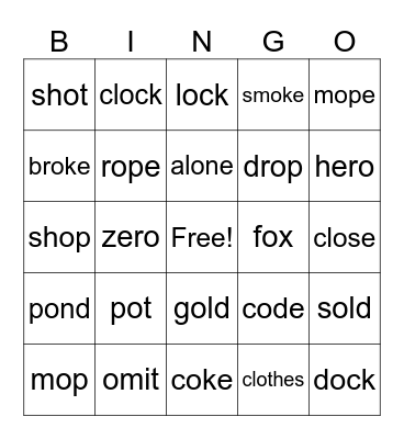 Short and long o Bingo Card