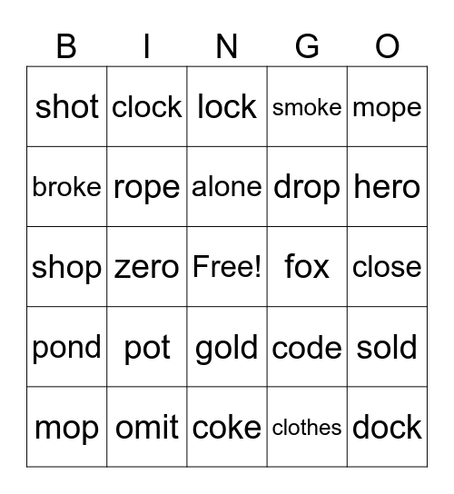 Short and long o Bingo Card