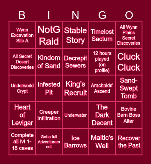 Imperial's Wynncraft Bingo Card