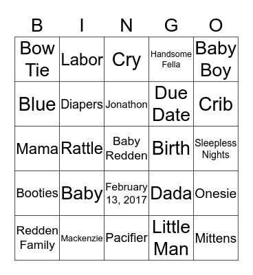 Baby Shower Bingo Card