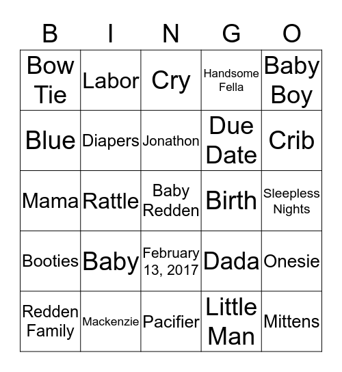 Baby Shower Bingo Card