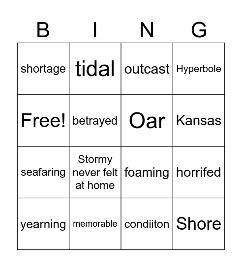 Stormalong Bingo Card