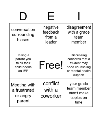 Difficult Conversations Bingo Card