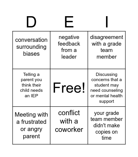 Difficult Conversations Bingo Card