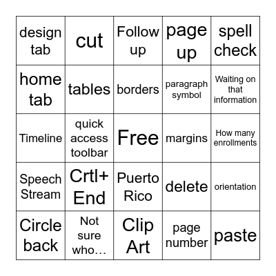 Microsoft Word  Bingo Card