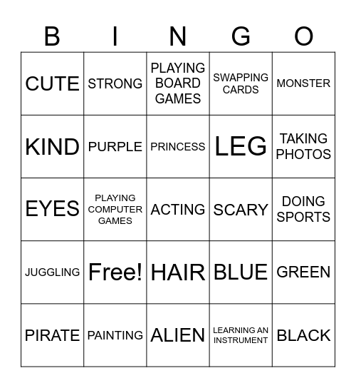 Characters Bingo Card