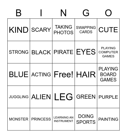 Characters Bingo Card