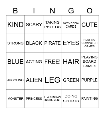 Characters Bingo Card