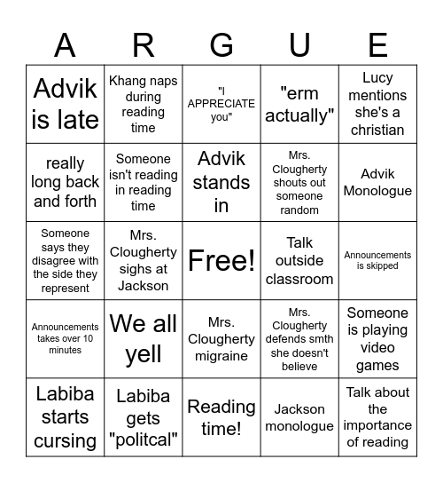 DEBATE Bingo Card
