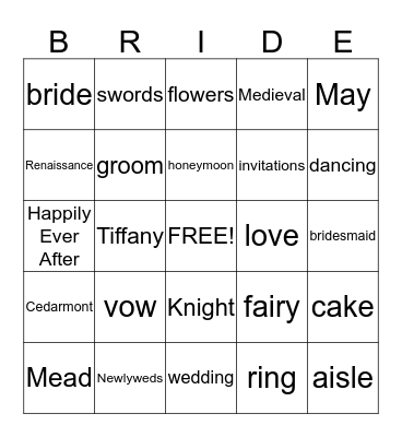 Tiffany and Ryan's Wedding Bingo! Bingo Card