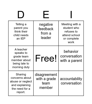 Difficult Conversations Bingo Card