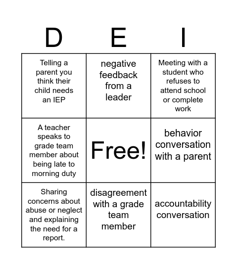 Difficult Conversations Bingo Card