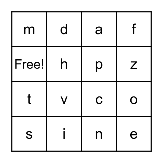 Letter Sounds Bingo Card