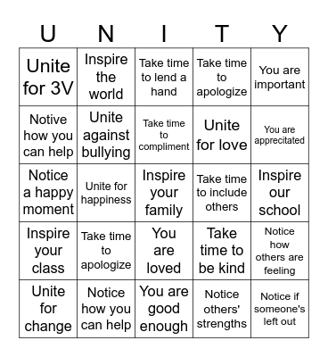 Unity Bingo Card