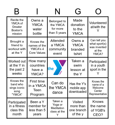 YMCA Bingo Card