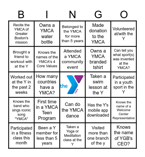 YMCA Bingo Card