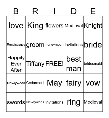 Tiffany and Ryan's Wedding Bingo! Bingo Card