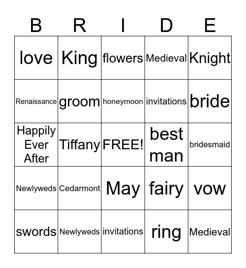 Tiffany and Ryan's Wedding Bingo! Bingo Card