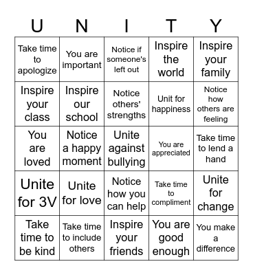 Unity Bingo Card